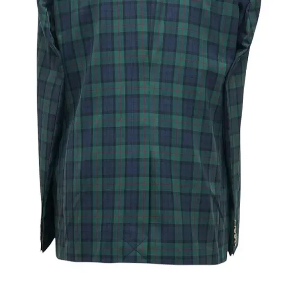 Mens 48R Tartan Plaid Blazer Sport Coat Navy Green Cotton Preppy Formal
